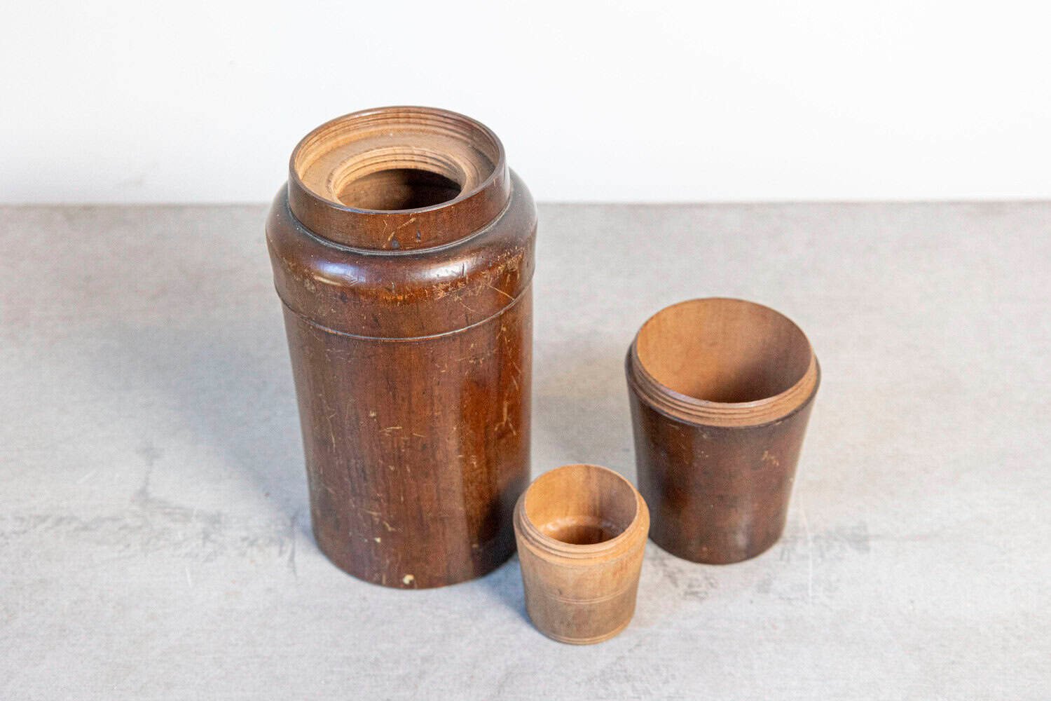 French Late 19th Century Treenware Bottle With Conic Lid Serving as a Cup - JAA