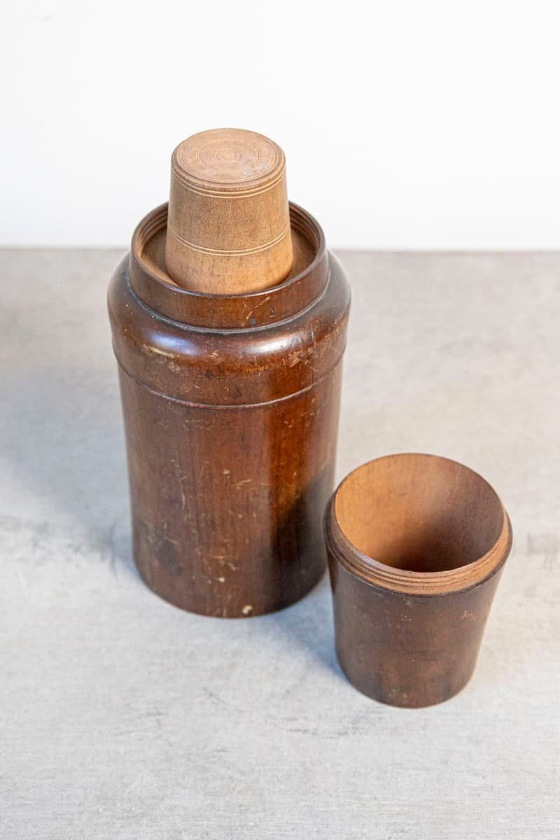 French Late 19th Century Treenware Bottle With Conic Lid Serving as a Cup - JAA