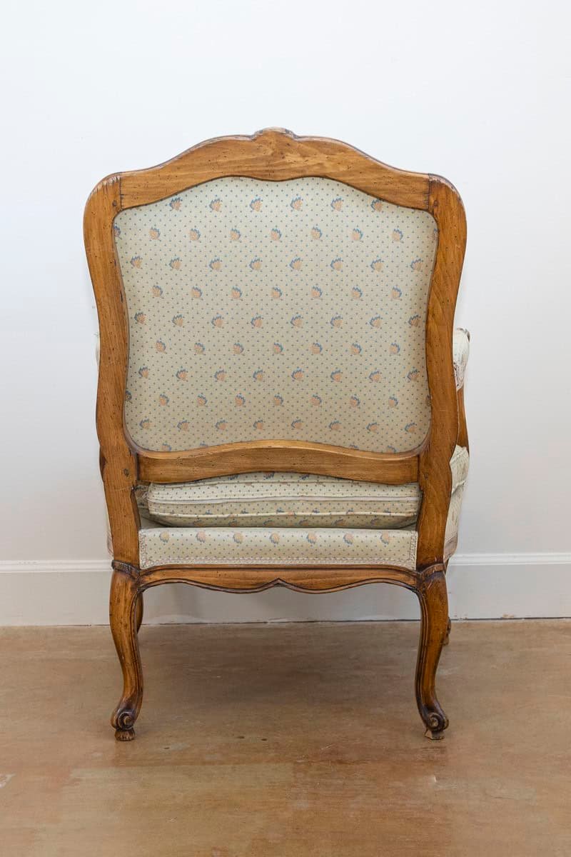 Louis XV Style French Walnut Fauteuils à la Reine with Carved Floral Motifs - JAA