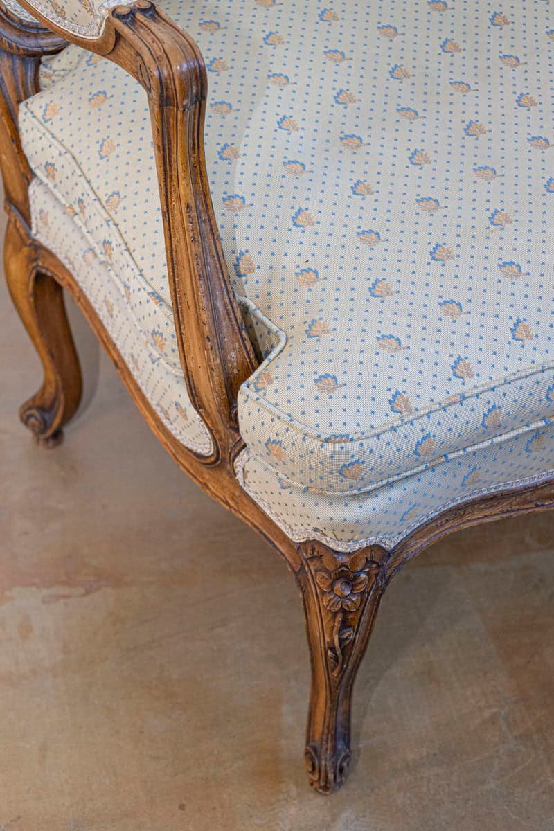 Louis XV Style French Walnut Fauteuils à la Reine with Carved Floral Motifs - JAA