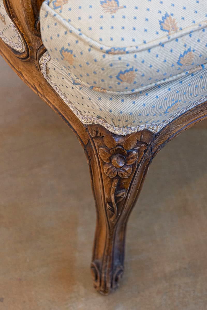 Louis XV Style French Walnut Fauteuils à la Reine with Carved Floral Motifs - JAA