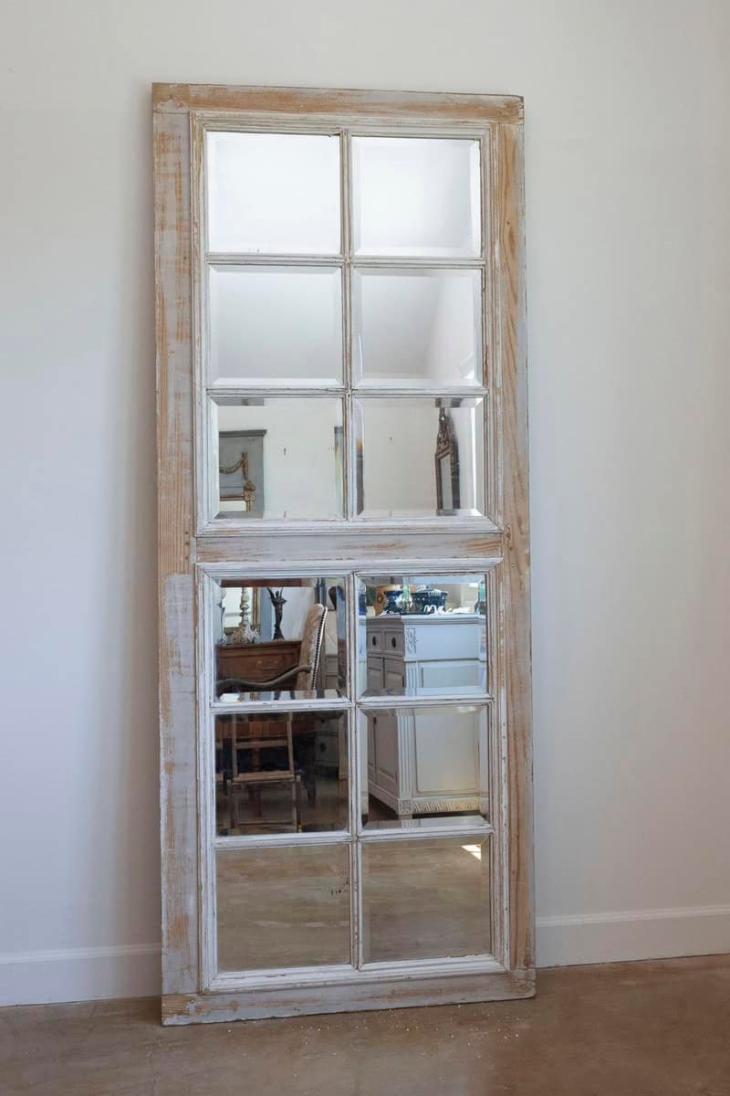 French 20th Century Rectangular Over Door Mirrored Panel with Scraped Finish - JAA