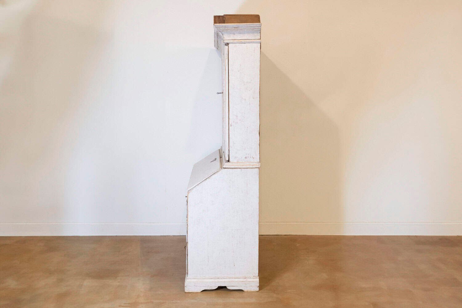 Swedish 1770s Baroque Light Gray Painted Secretary with Slant Front Desk - JAA