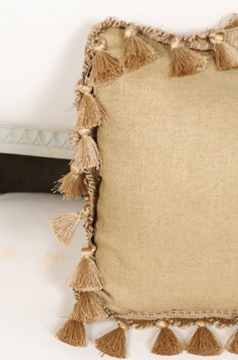 French Aubusson Tapestry 19th Century Pillow with Purple Floral Décor, Tassels - JAA