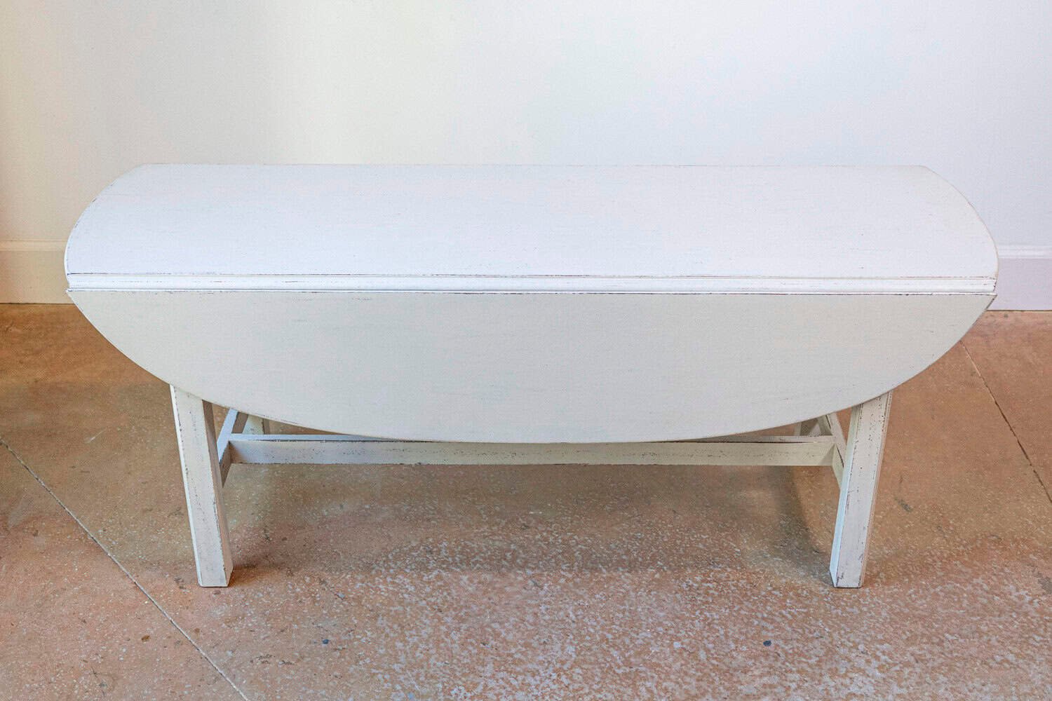 Swedish 1920s Gray Painted Drop Leaf Coffee Table with Oval Top and Stretcher - JAA