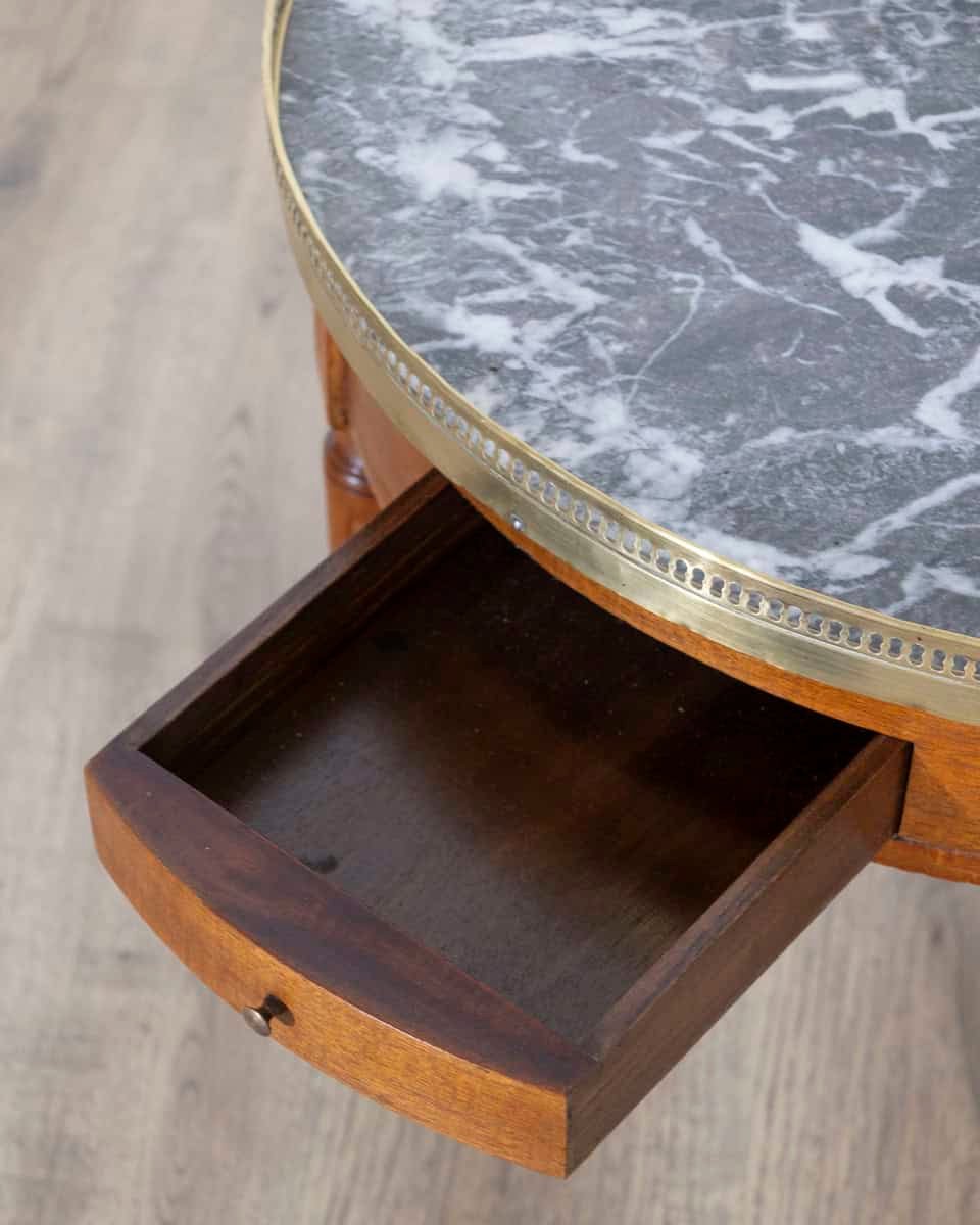 French Louis XVI-Style Mahogany Bouillotte Table with Marble Top, Early 20th Century - JAA