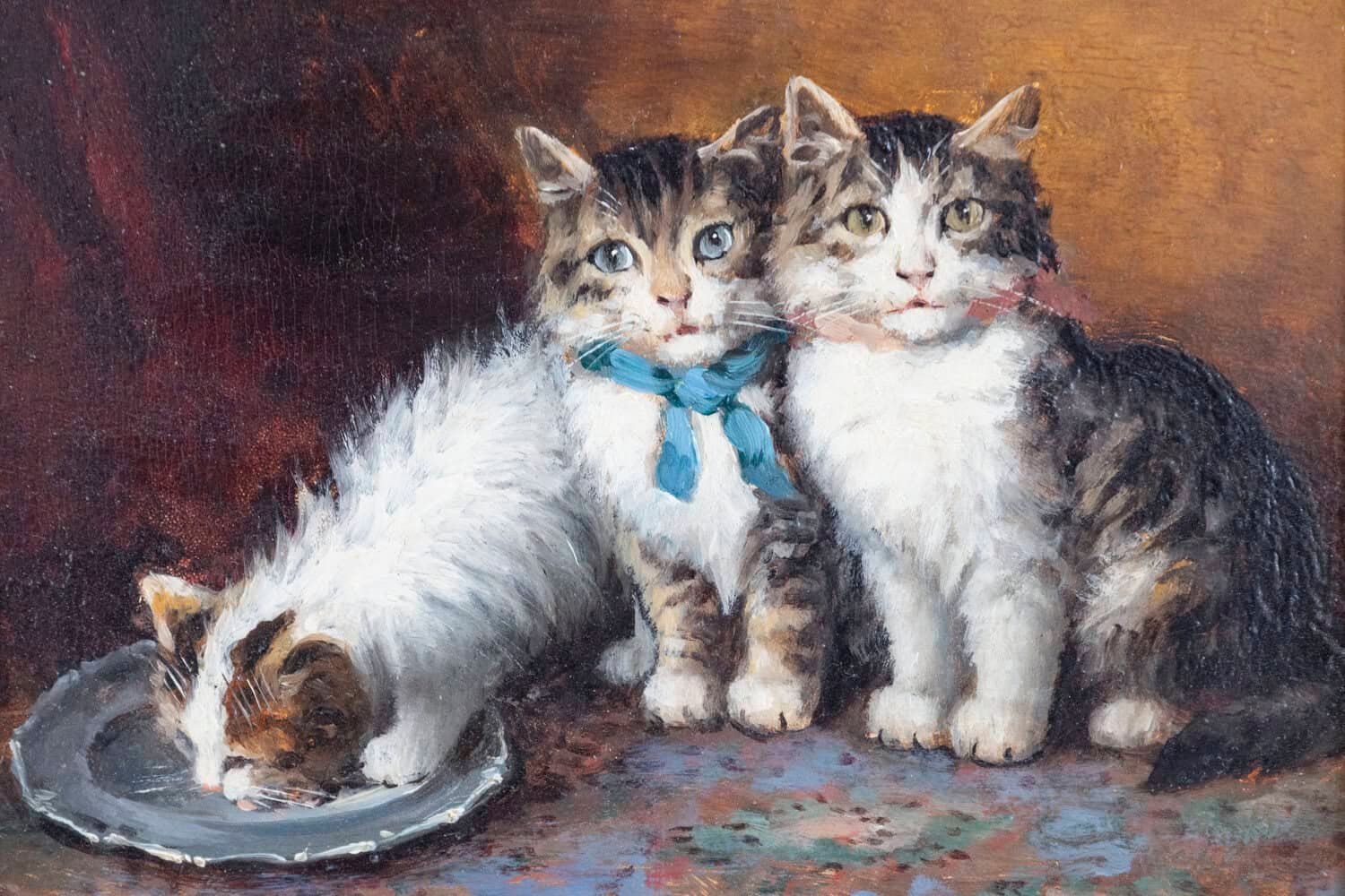 French Giltwood Framed Oil on Panel Kitten Painting Signed Jules Le Roy - JAA