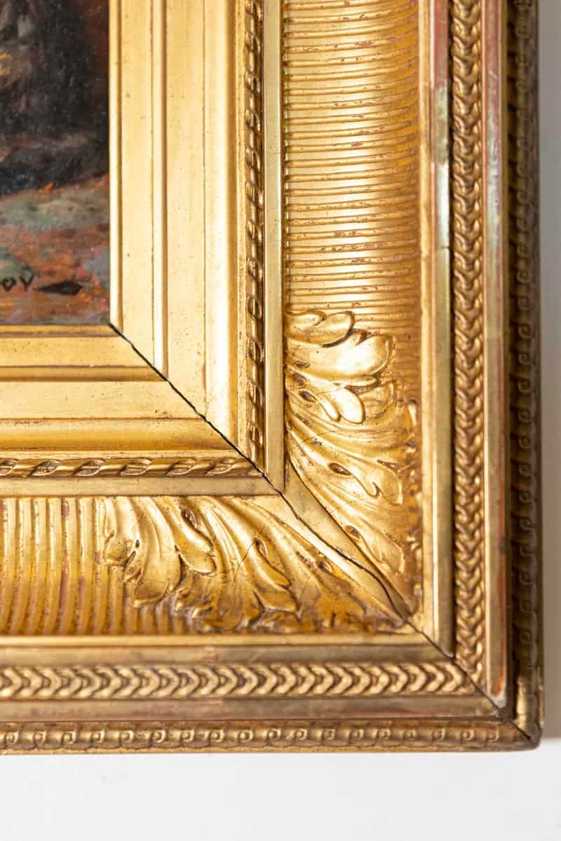 French Giltwood Framed Oil on Panel Kitten Painting Signed Jules Le Roy - JAA