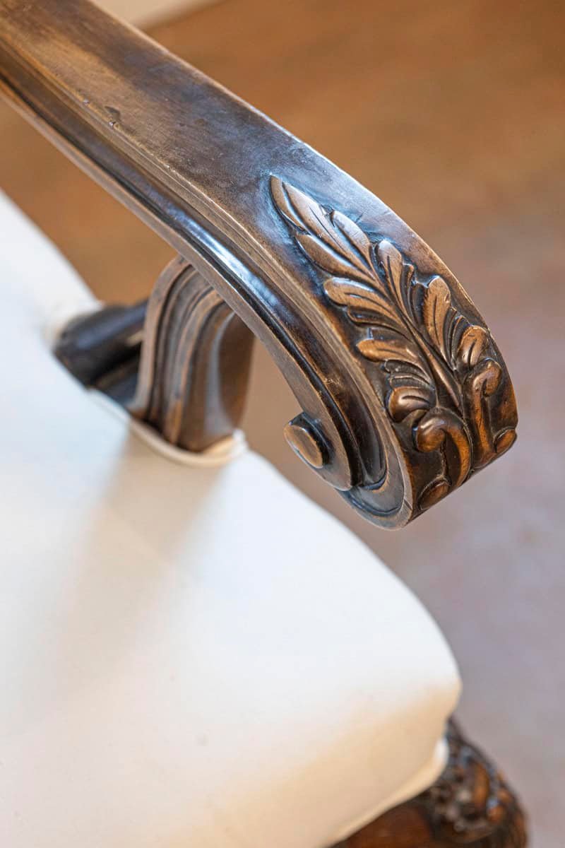 Italian, 19th Century Rococo Style Walnut Upholstered Armchair with Fine Carving - JAA