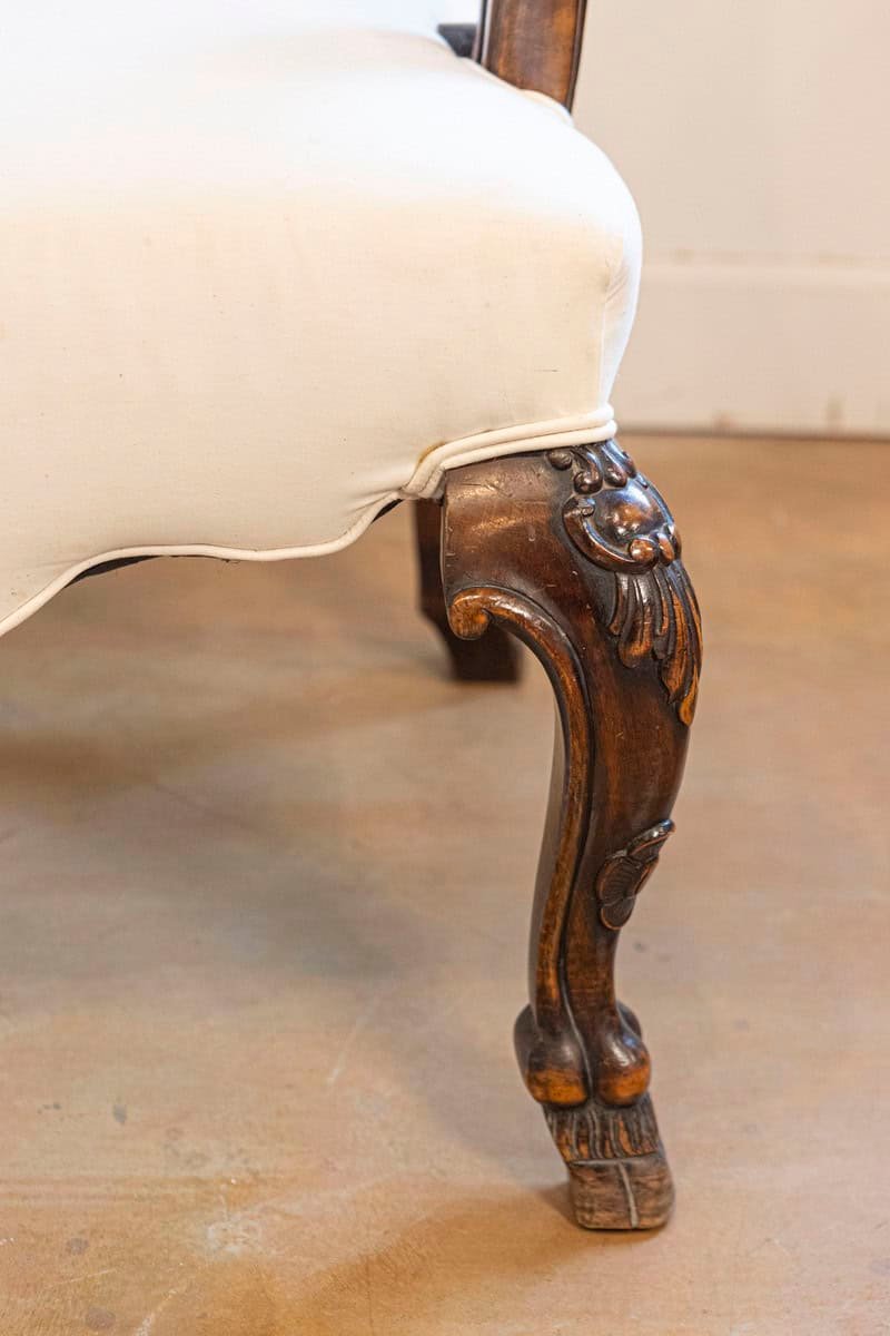 Italian, 19th Century Rococo Style Walnut Upholstered Armchair with Fine Carving - JAA