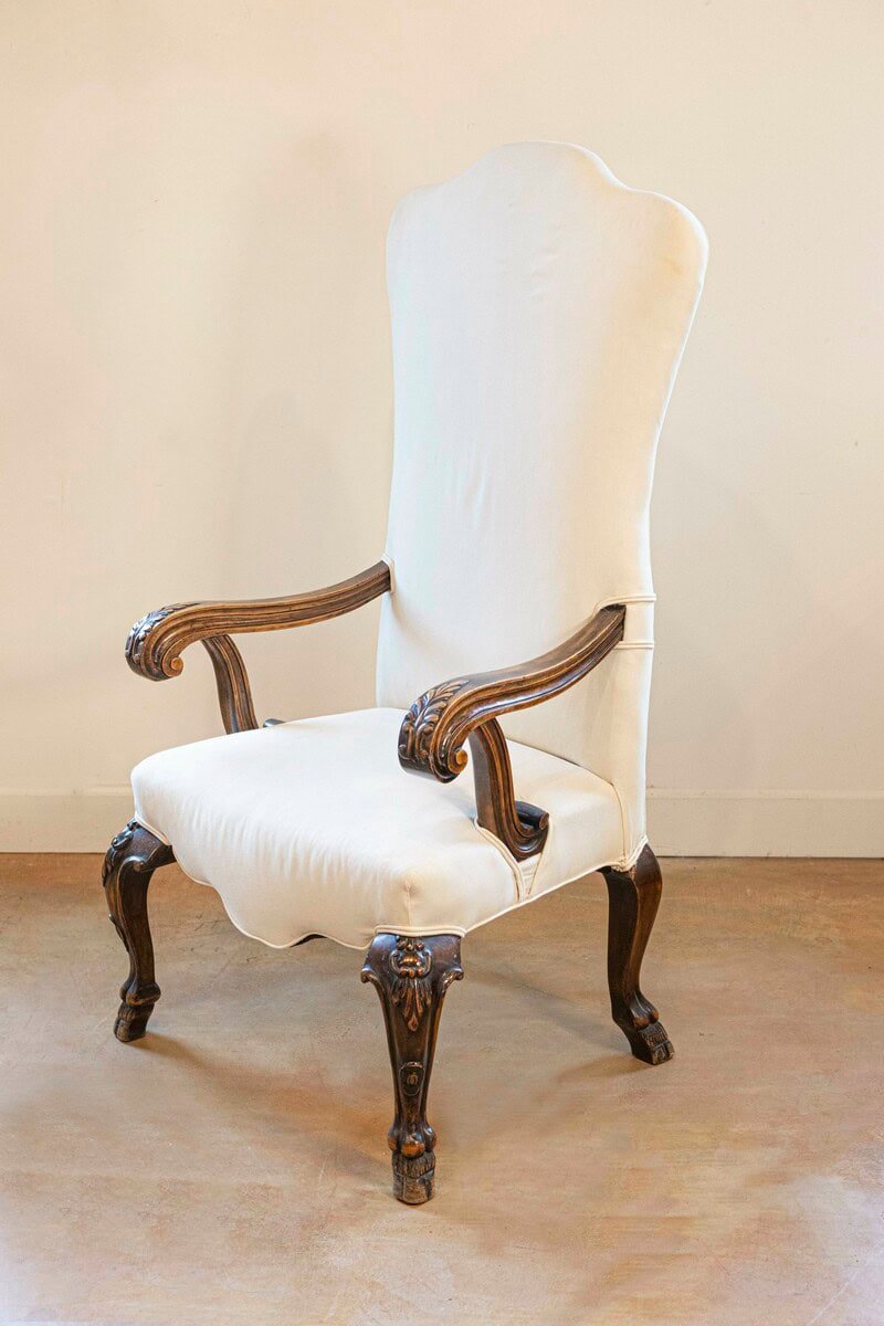 Italian, 19th Century Rococo Style Walnut Upholstered Armchair with Fine Carving - JAA
