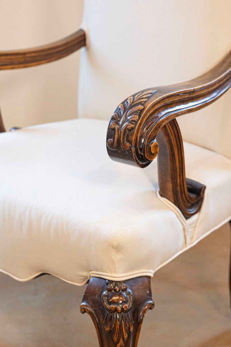 Italian, 19th Century Rococo Style Walnut Upholstered Armchair with Fine Carving - JAA