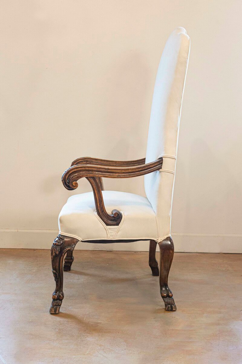 Italian, 19th Century Rococo Style Walnut Upholstered Armchair with Fine Carving - JAA