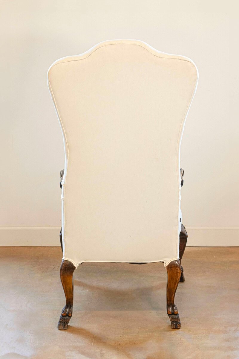 Italian, 19th Century Rococo Style Walnut Upholstered Armchair with Fine Carving - JAA