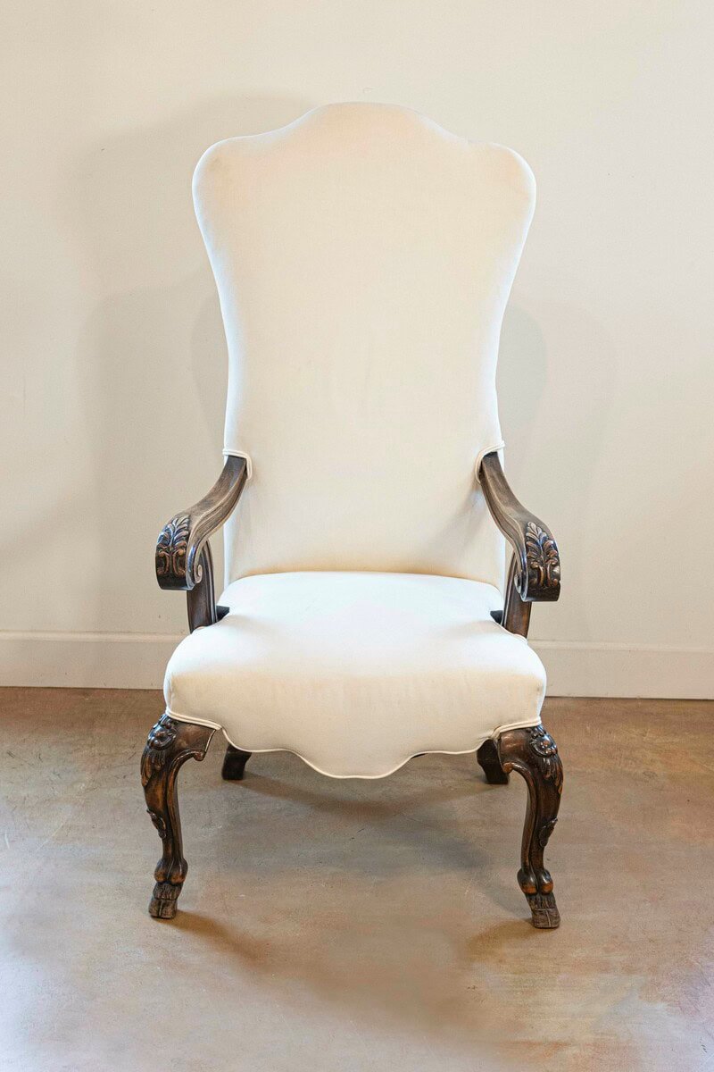 Italian, 19th Century Rococo Style Walnut Upholstered Armchair with Fine Carving - JAA