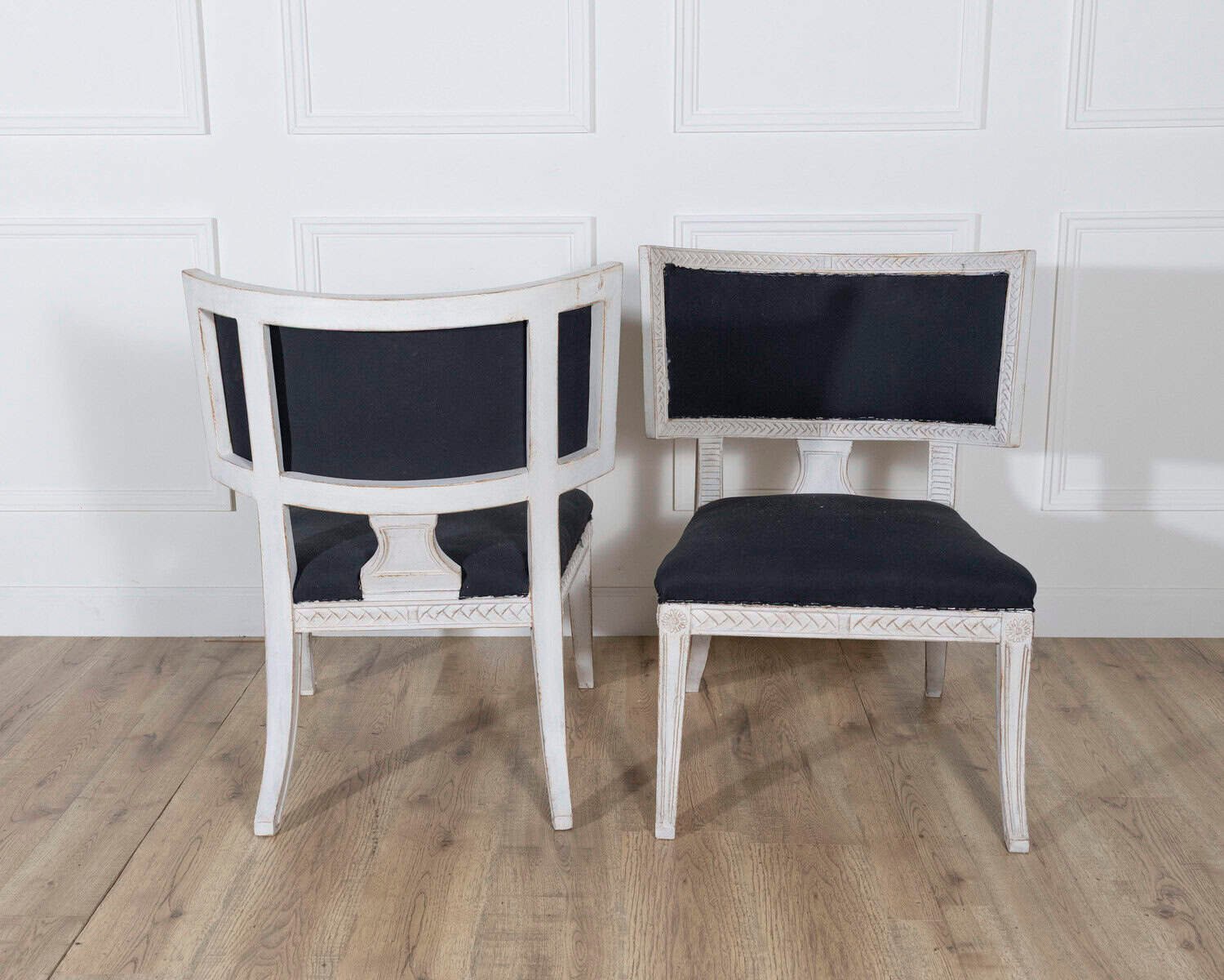 Pair of Swedish Gustavian-Style Chairs with Dark Blue Upholstery - JAA