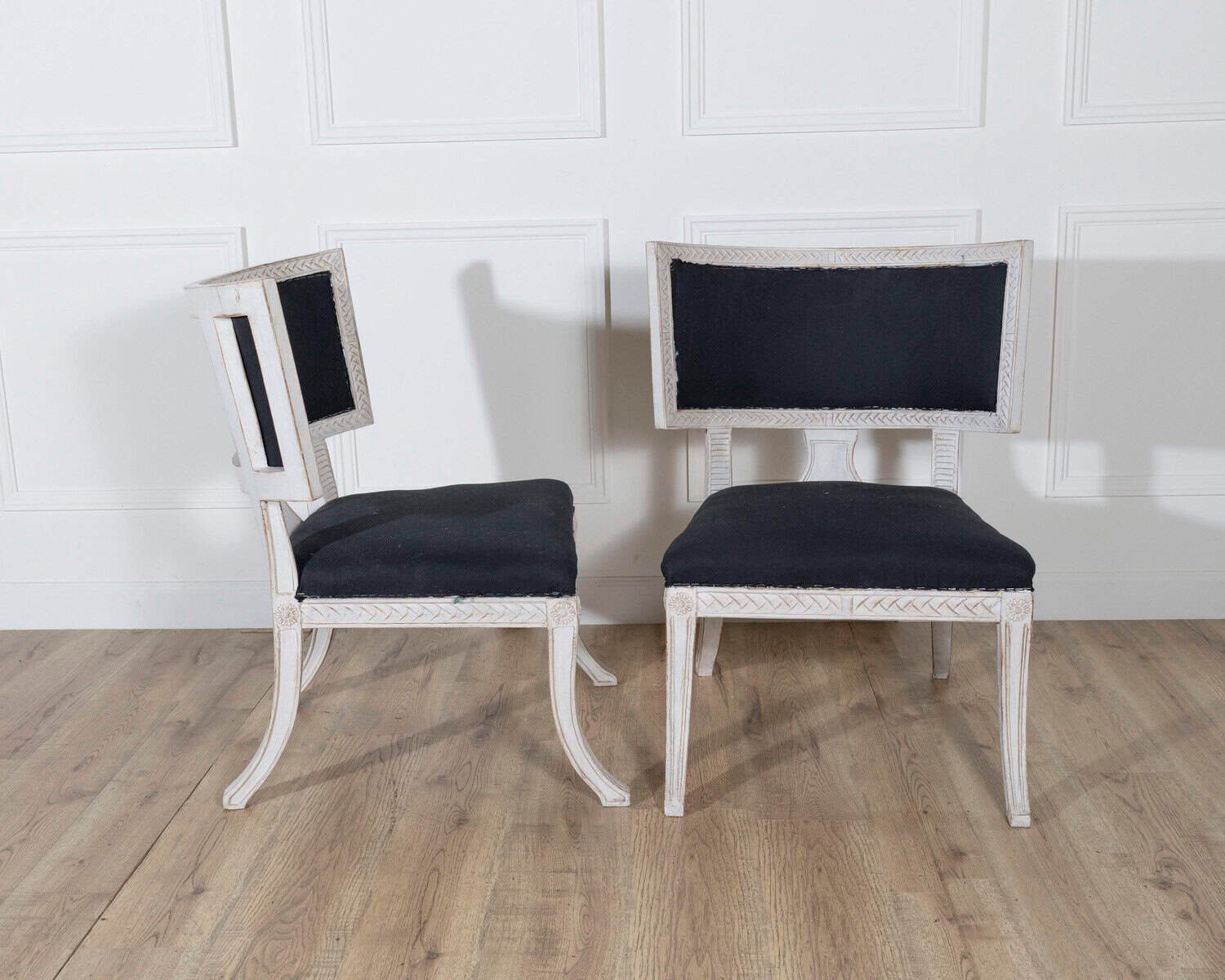 Pair of Swedish Gustavian-Style Chairs with Dark Blue Upholstery - JAA