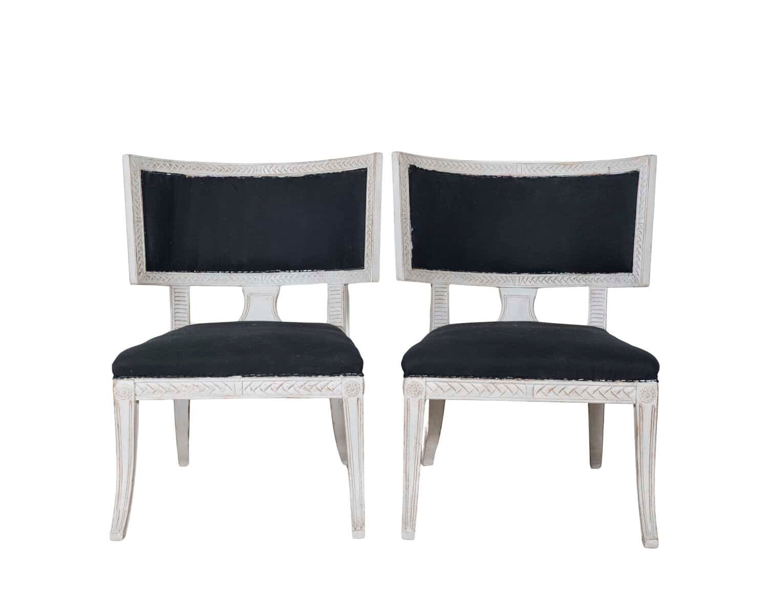 Pair of Swedish Gustavian-Style Chairs with Dark Blue Upholstery