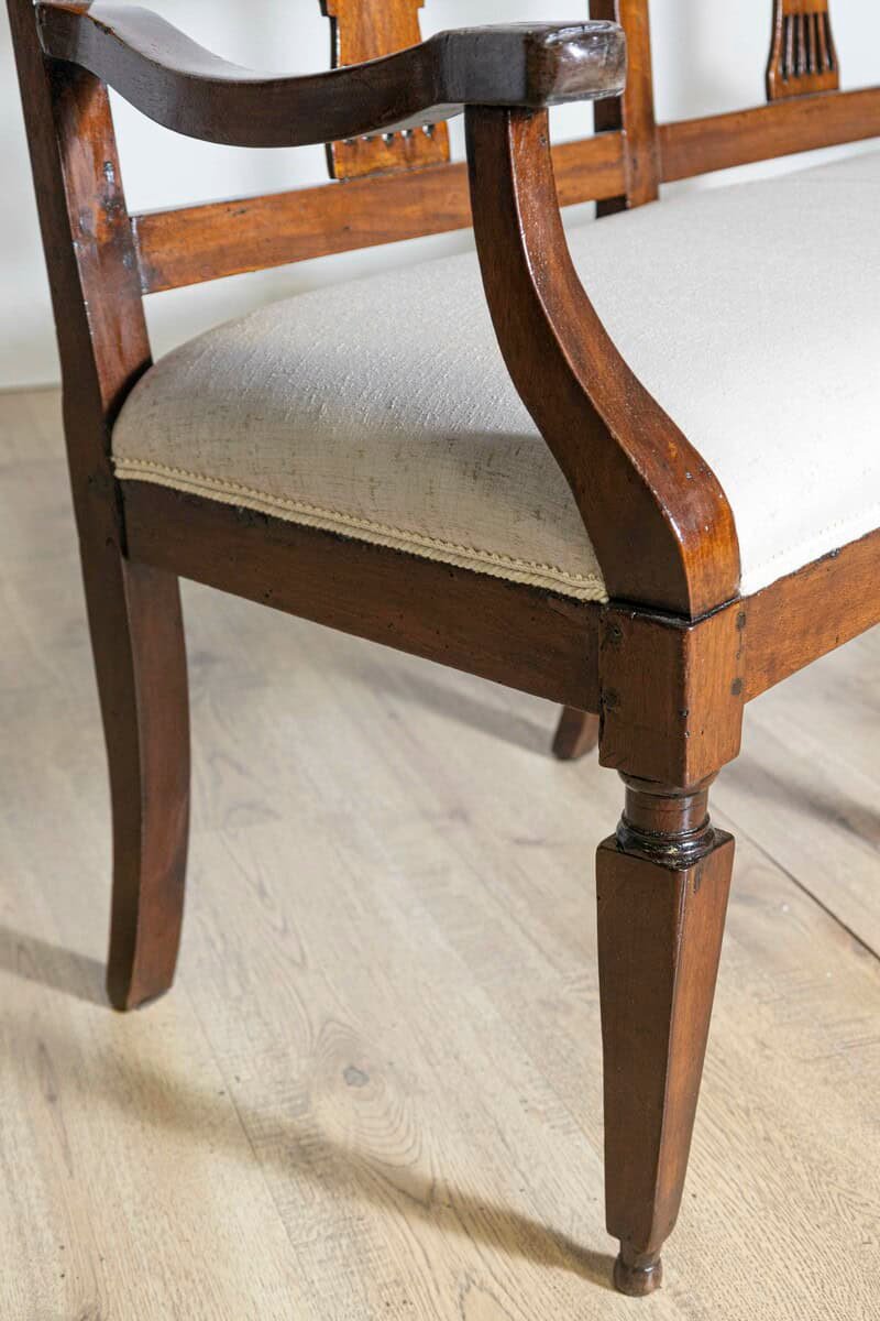 ON HOLD - Italian 19th Century Walnut Three-Seater Bench with Carved Splats and Upholstery - JAA