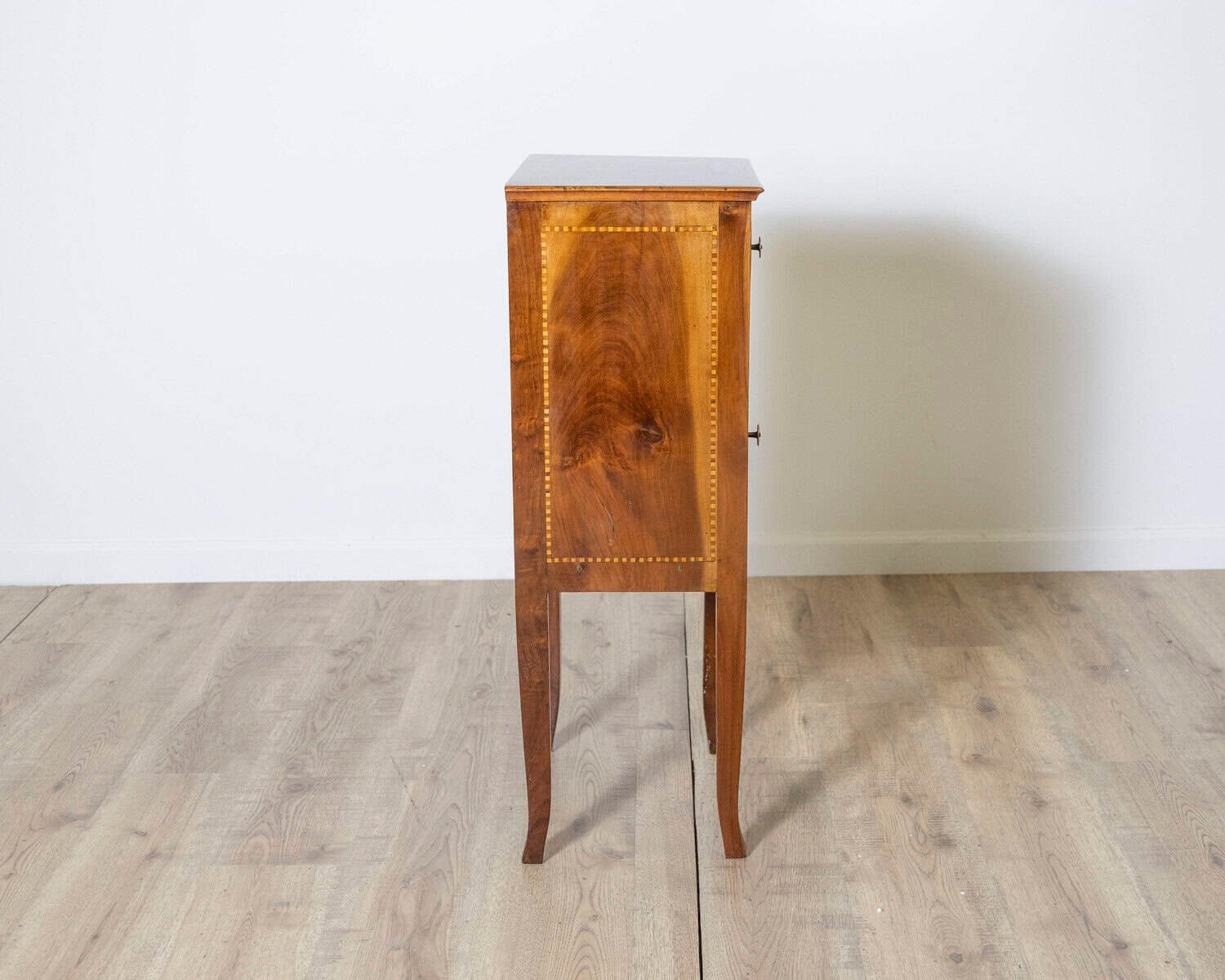 Antique Directoire Bedside Nightstand Table In Walnut And Marquetry - Italy 19th - JAA