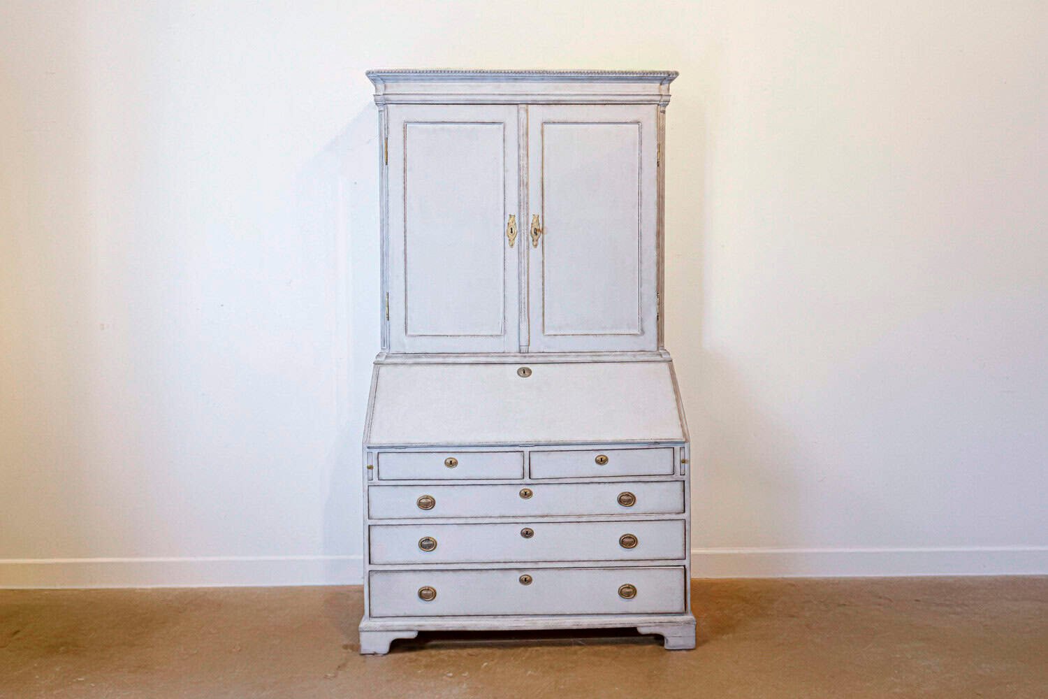 European 1800s Two-Part Painted Wood Secretary with Slanted Front Desk - JAA