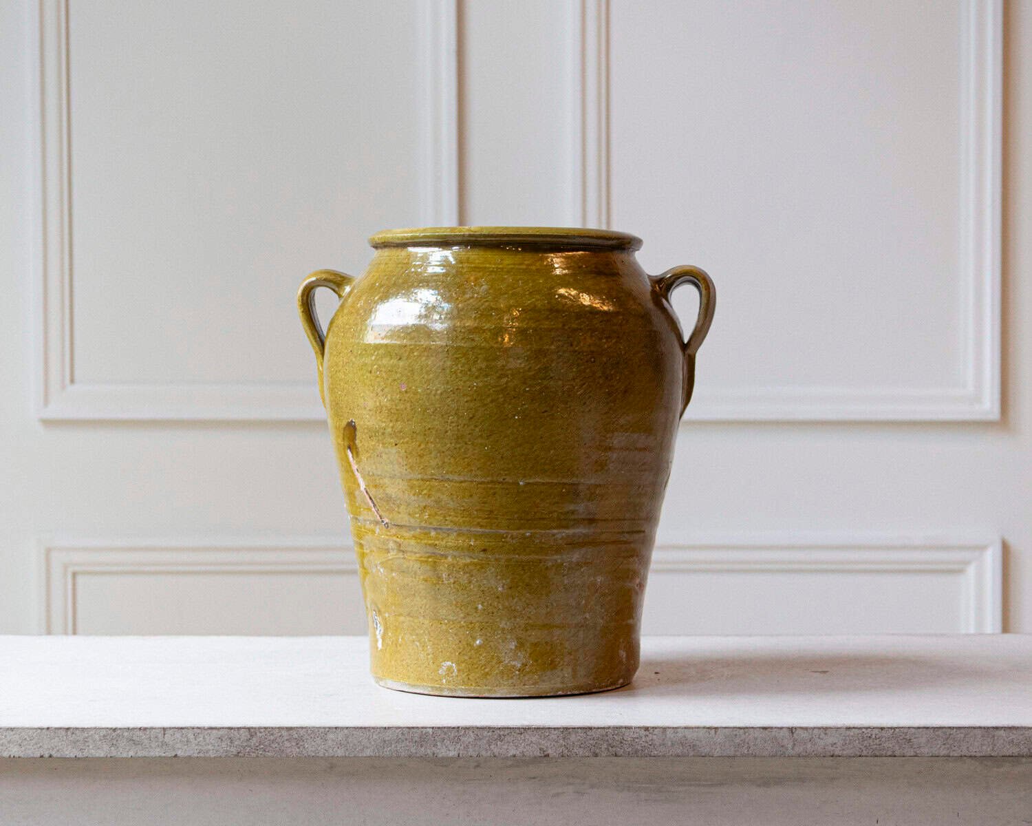 Spanish 19th Century Terracotta Jar with Green Glaze and Handles - JAA
