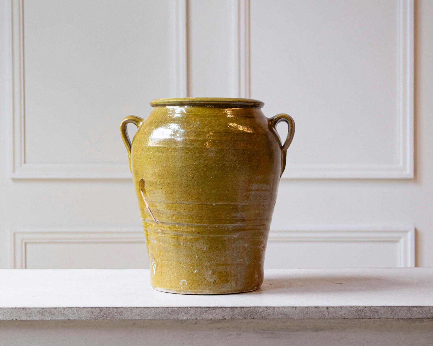 Spanish 19th Century Terracotta Jar with Green Glaze and Handles - JAA