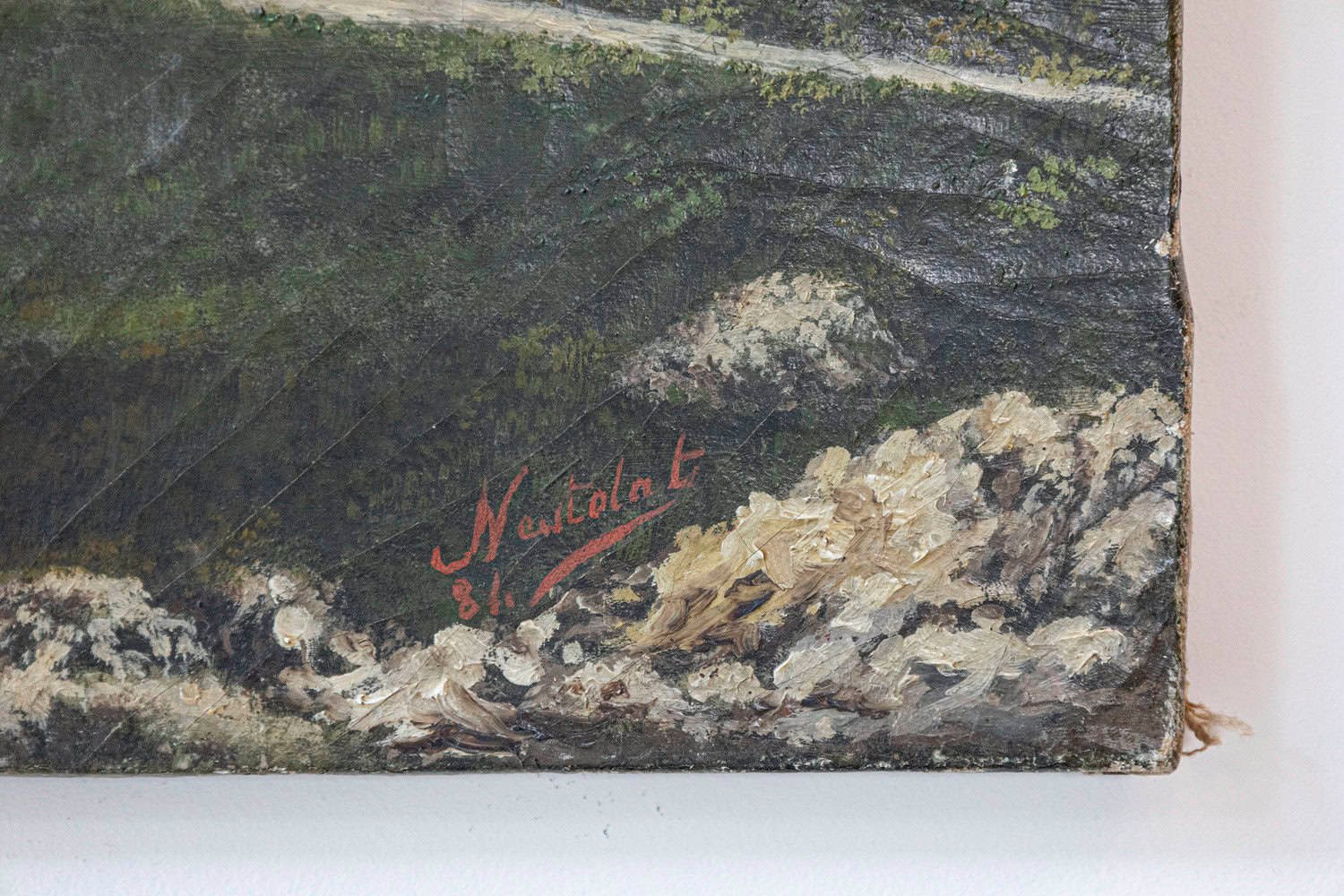 French 19th Century Oil on Canvas Hamlet Painting with Circular Fountain - JAA