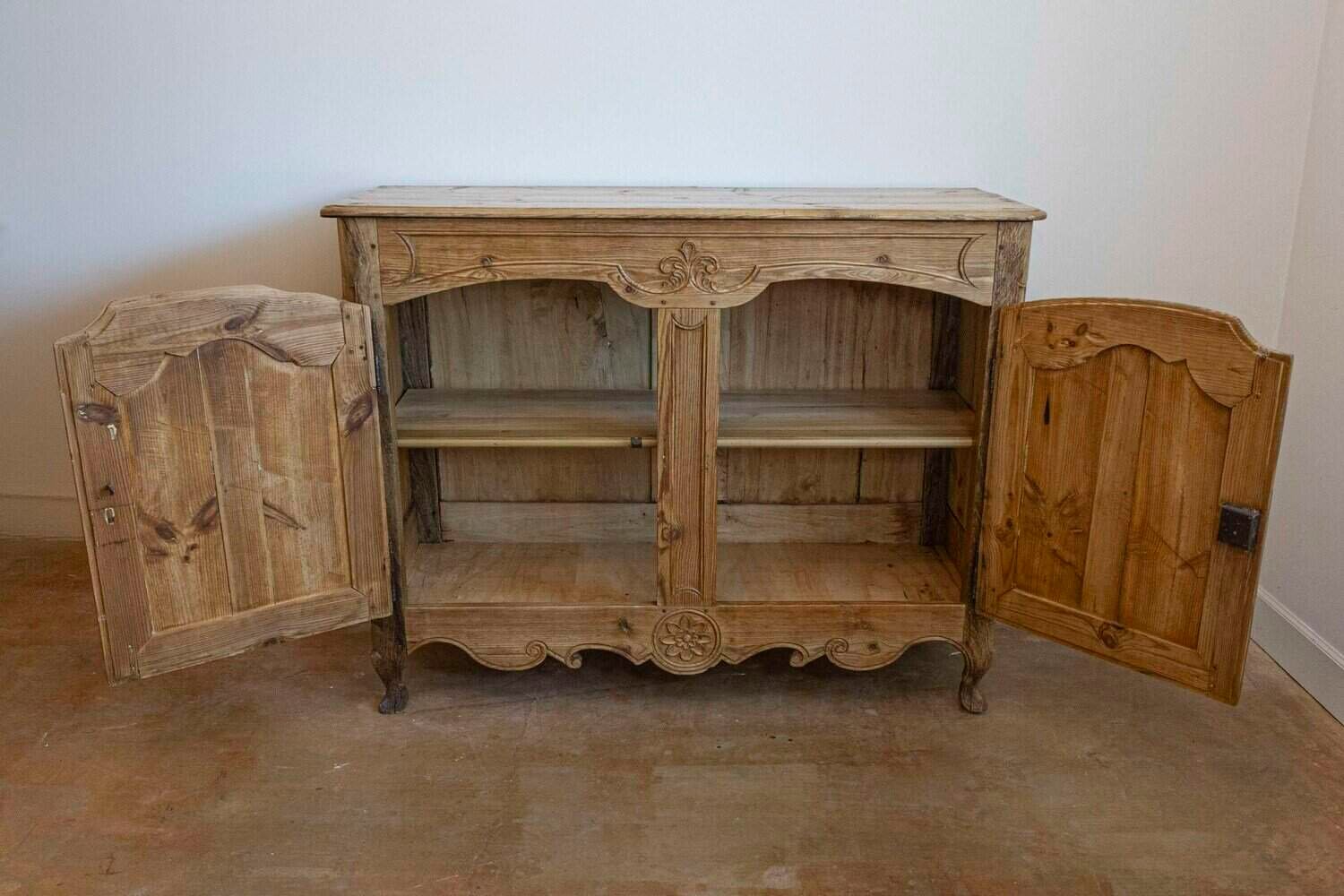 On Hold - French Louis XV Style 1880s Wooden Buffet with Carved Apron and Molded Doors - JAA