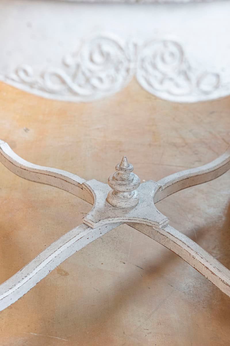 Swedish 1850s Painted Center Table with Carved Volutes and Cross Stretcher - JAA