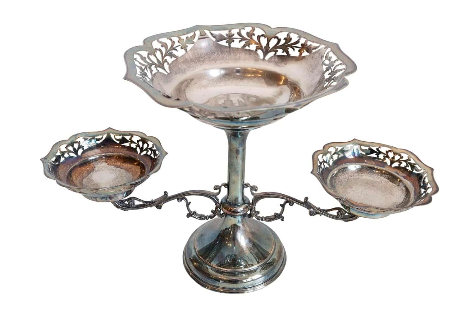 French 19th Century Silver Epergne with Pierced Foliage and Scrolling Motifs