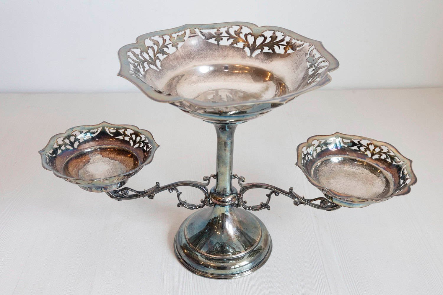 French 19th Century Silver Epergne with Pierced Foliage and Scrolling Motifs - JAA