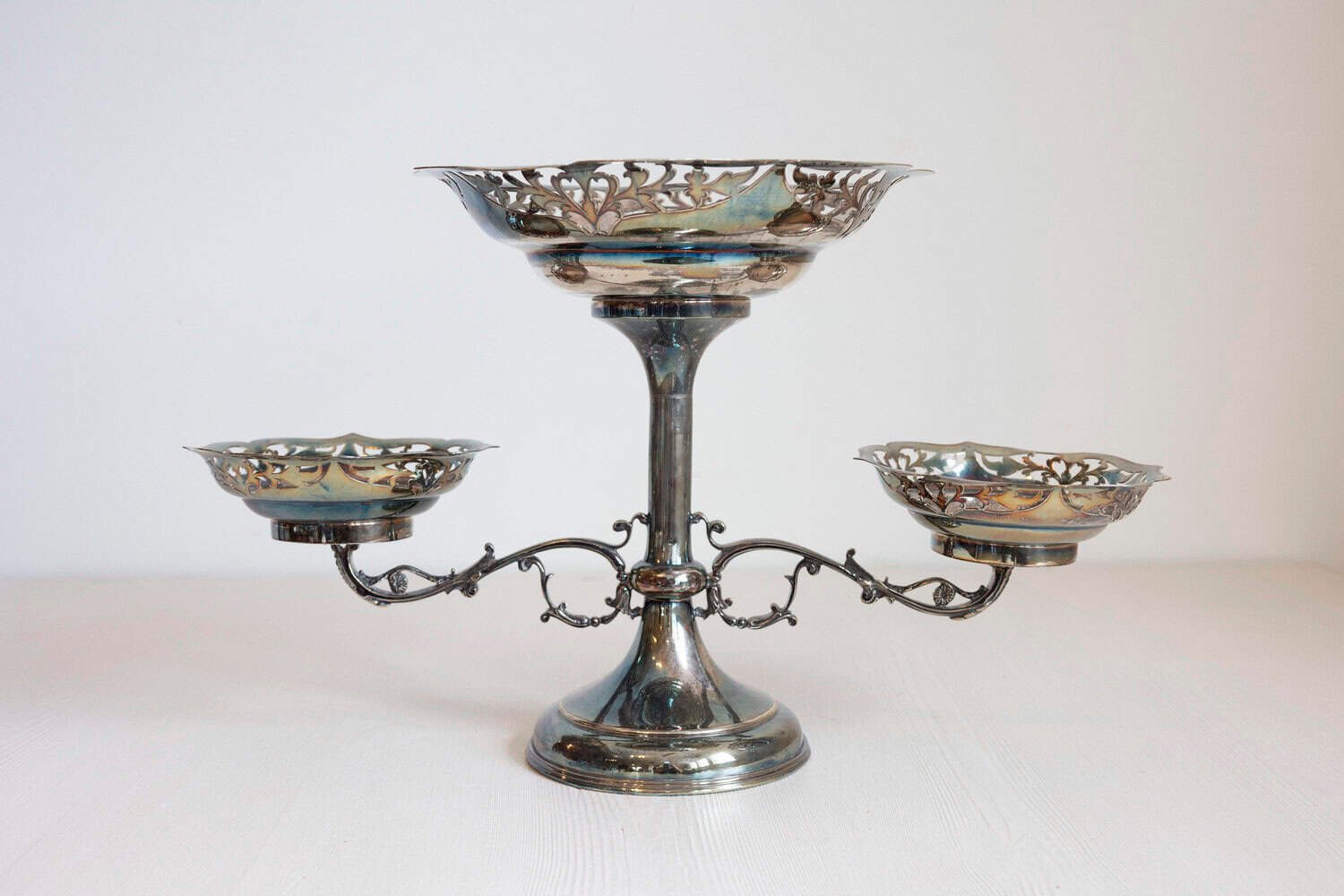 French 19th Century Silver Epergne with Pierced Foliage and Scrolling Motifs - JAA