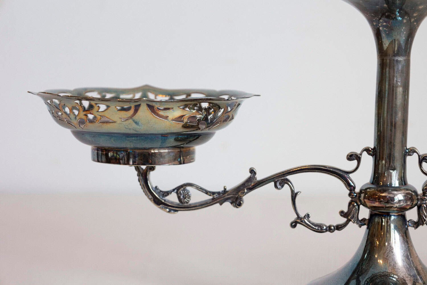 French 19th Century Silver Epergne with Pierced Foliage and Scrolling Motifs - JAA
