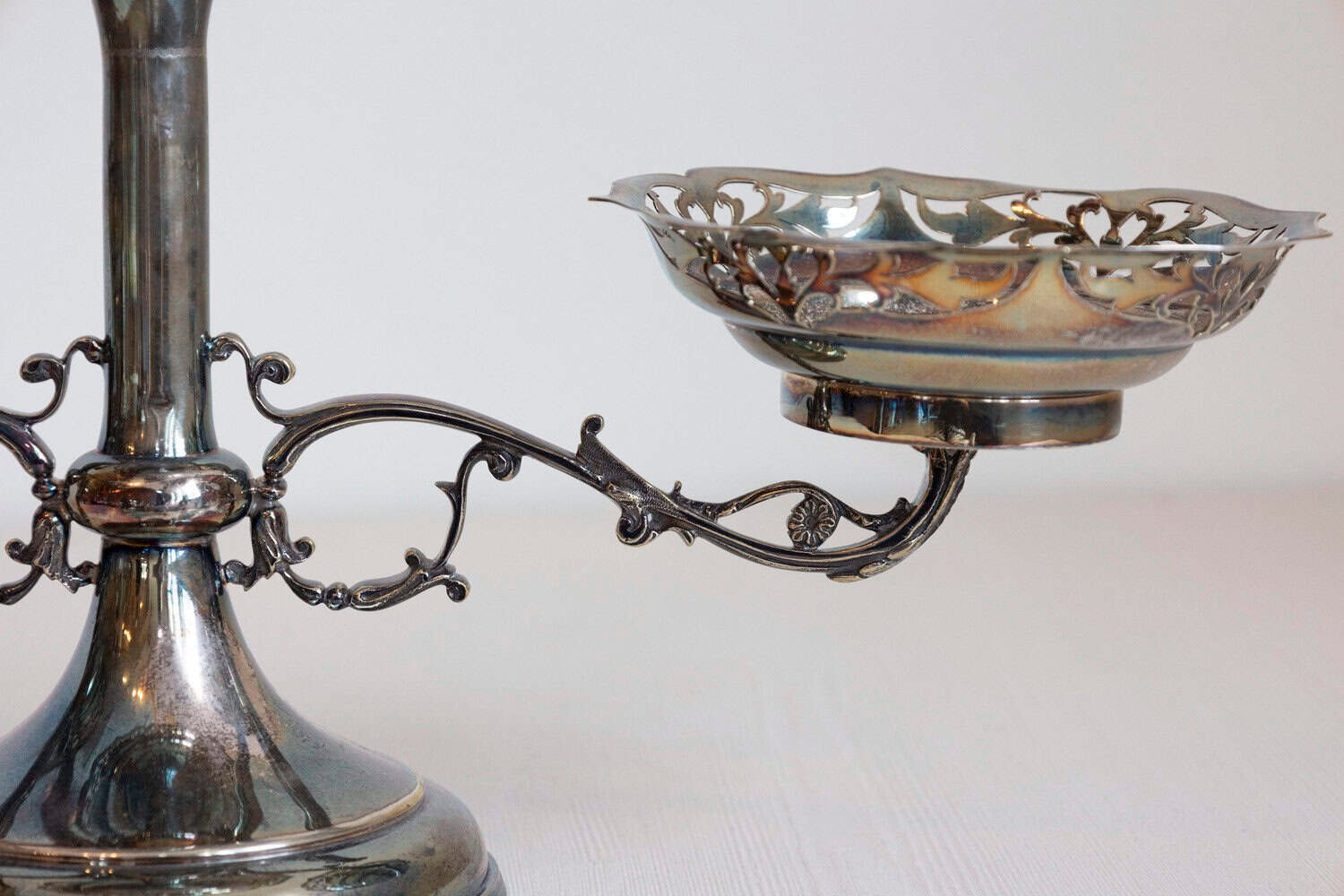 French 19th Century Silver Epergne with Pierced Foliage and Scrolling Motifs - JAA