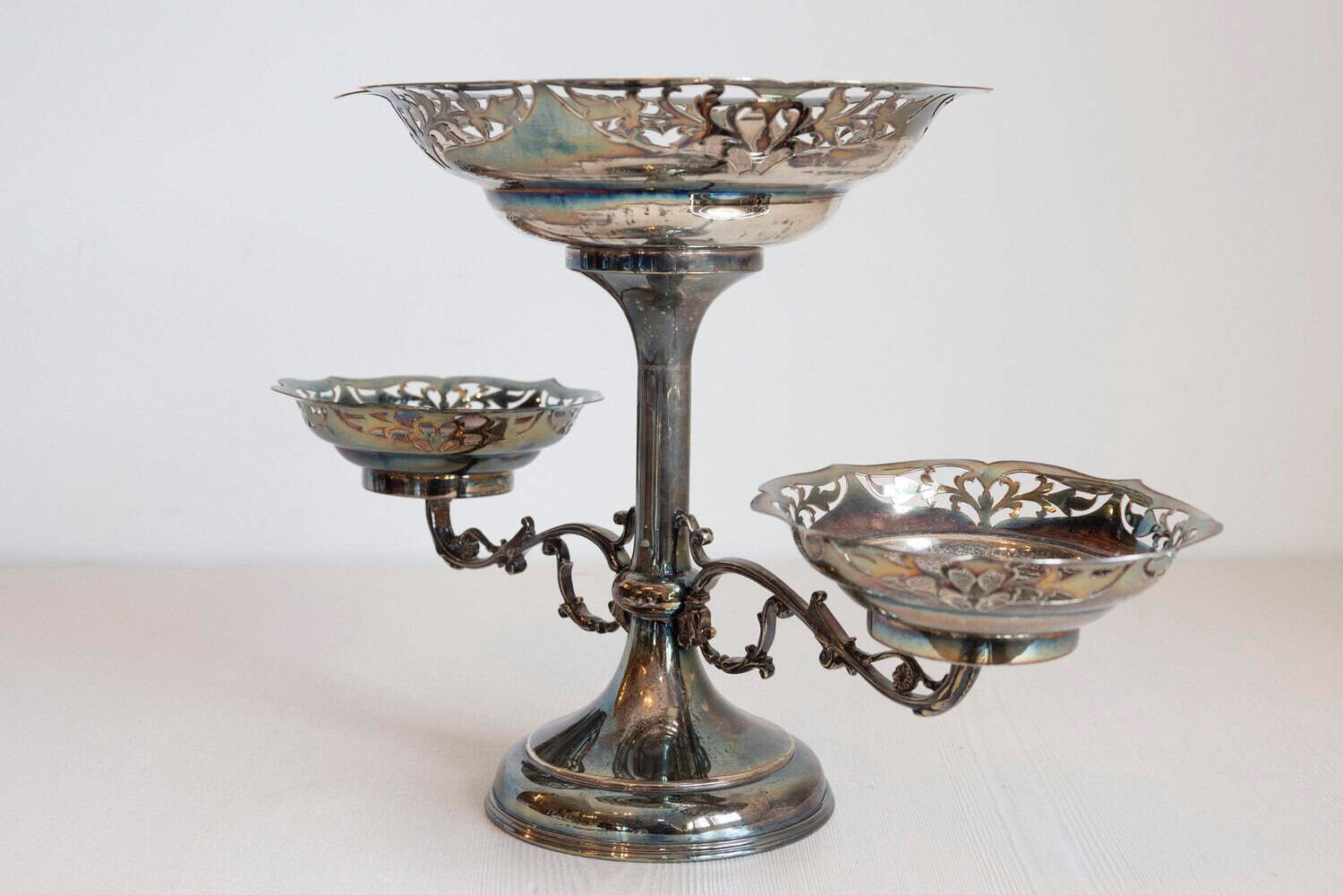 French 19th Century Silver Epergne with Pierced Foliage and Scrolling Motifs - JAA