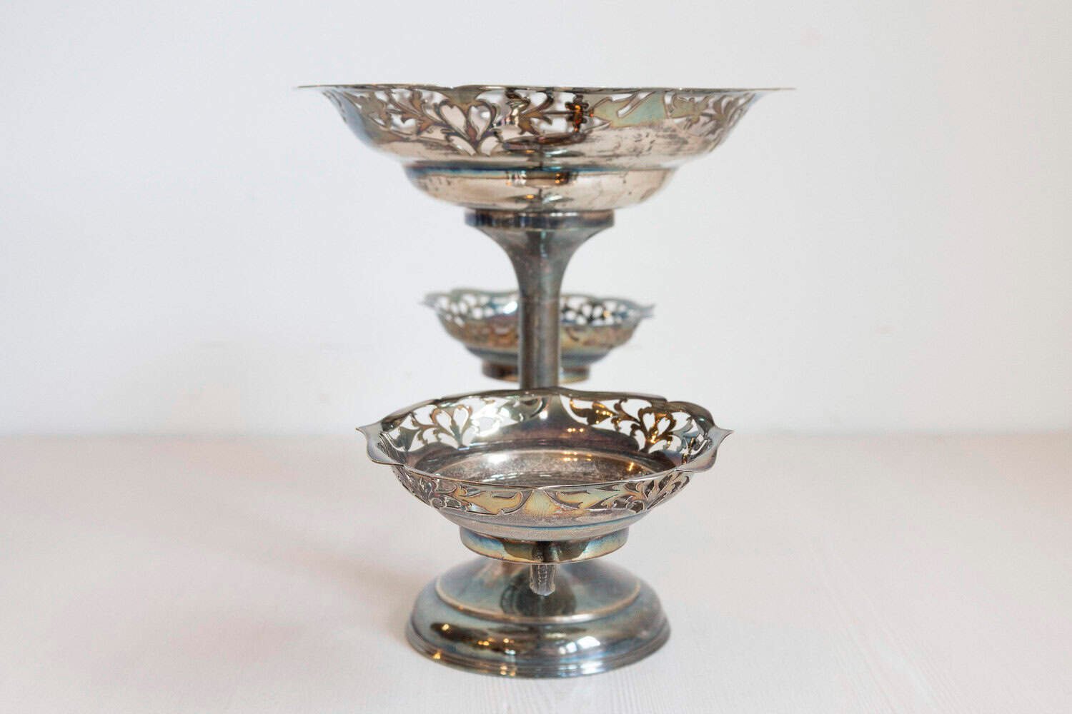 French 19th Century Silver Epergne with Pierced Foliage and Scrolling Motifs - JAA