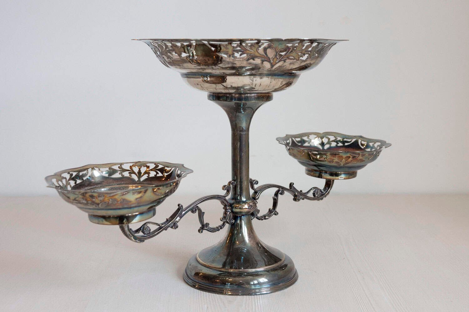 French 19th Century Silver Epergne with Pierced Foliage and Scrolling Motifs - JAA
