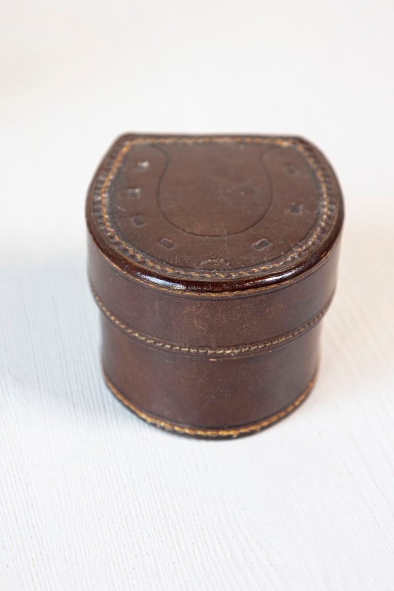 English Victorian Period 19th Century Brown Leather Case with Button Box - JAA
