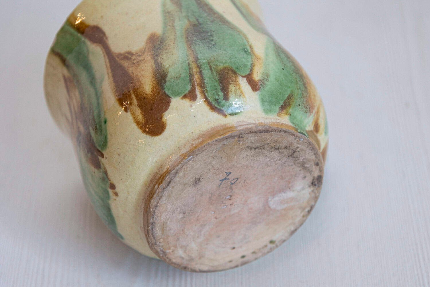 French 19th Century Rustic Pottery Mug with Yellow, Green and Rust Glaze - JAA