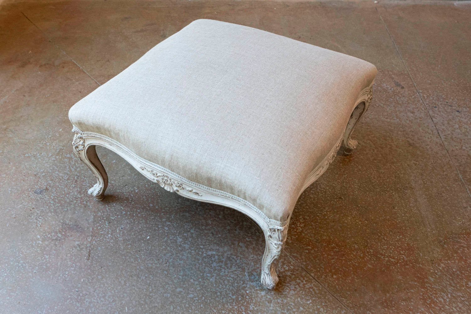 Swedish 19th Century Rococo Style Painted Upholstered Stool with Carved Shells - JAA