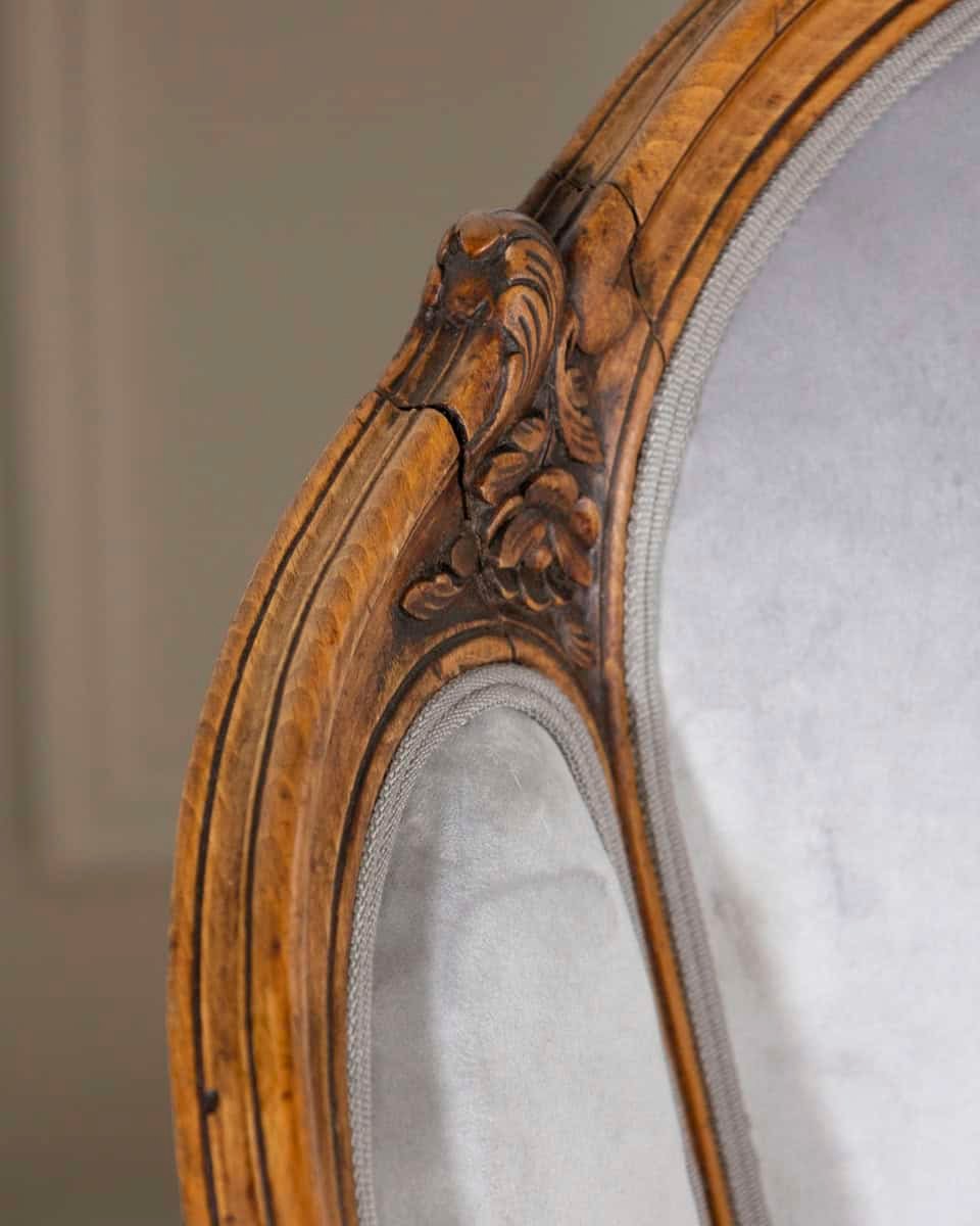 Pair of Louis XV-Style Beech Gondola Armchairs in Gray Velvet, 20th Century - JAA