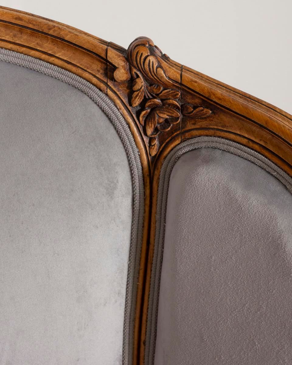 Pair of Louis XV-Style Beech Gondola Armchairs in Gray Velvet, 20th Century - JAA