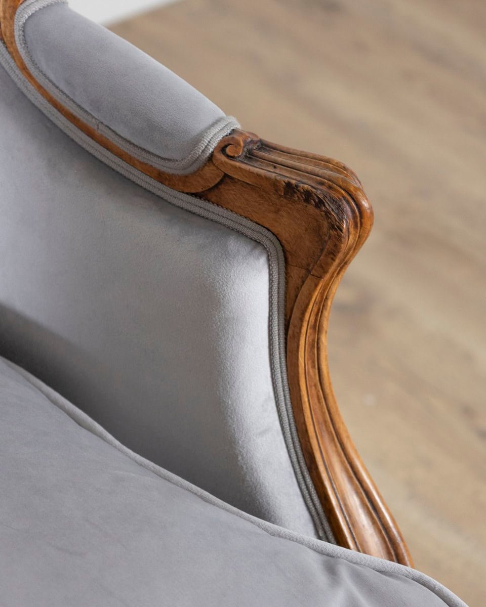 Pair of Louis XV-Style Beech Gondola Armchairs in Gray Velvet, 20th Century - JAA