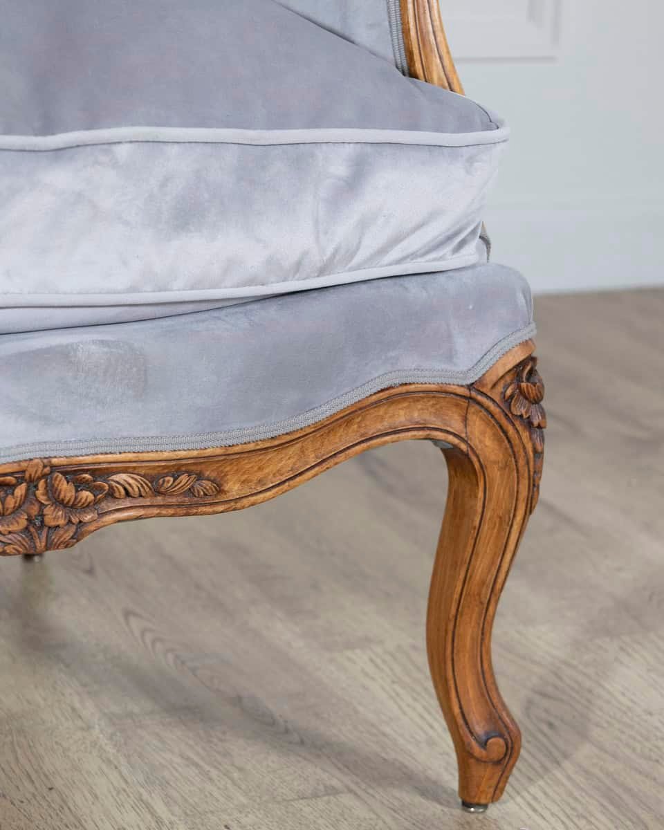Pair of Louis XV-Style Beech Gondola Armchairs in Gray Velvet, 20th Century - JAA