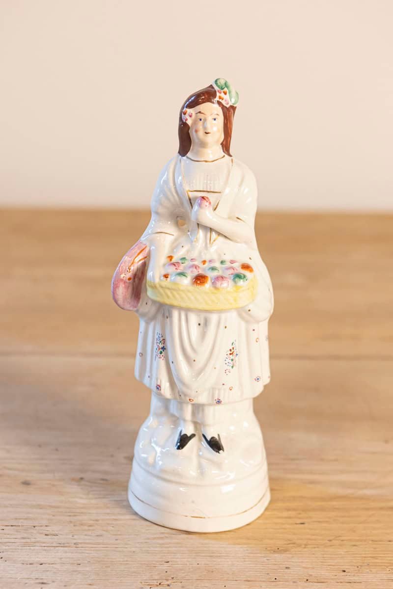 English 20th Century Petite Porcelain Figurine of a Lady with a Floral Basket - JAA