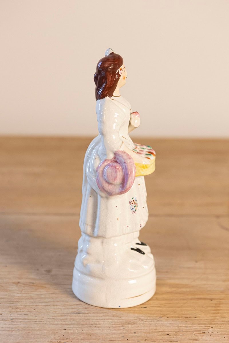 English 20th Century Petite Porcelain Figurine of a Lady with a Floral Basket - JAA
