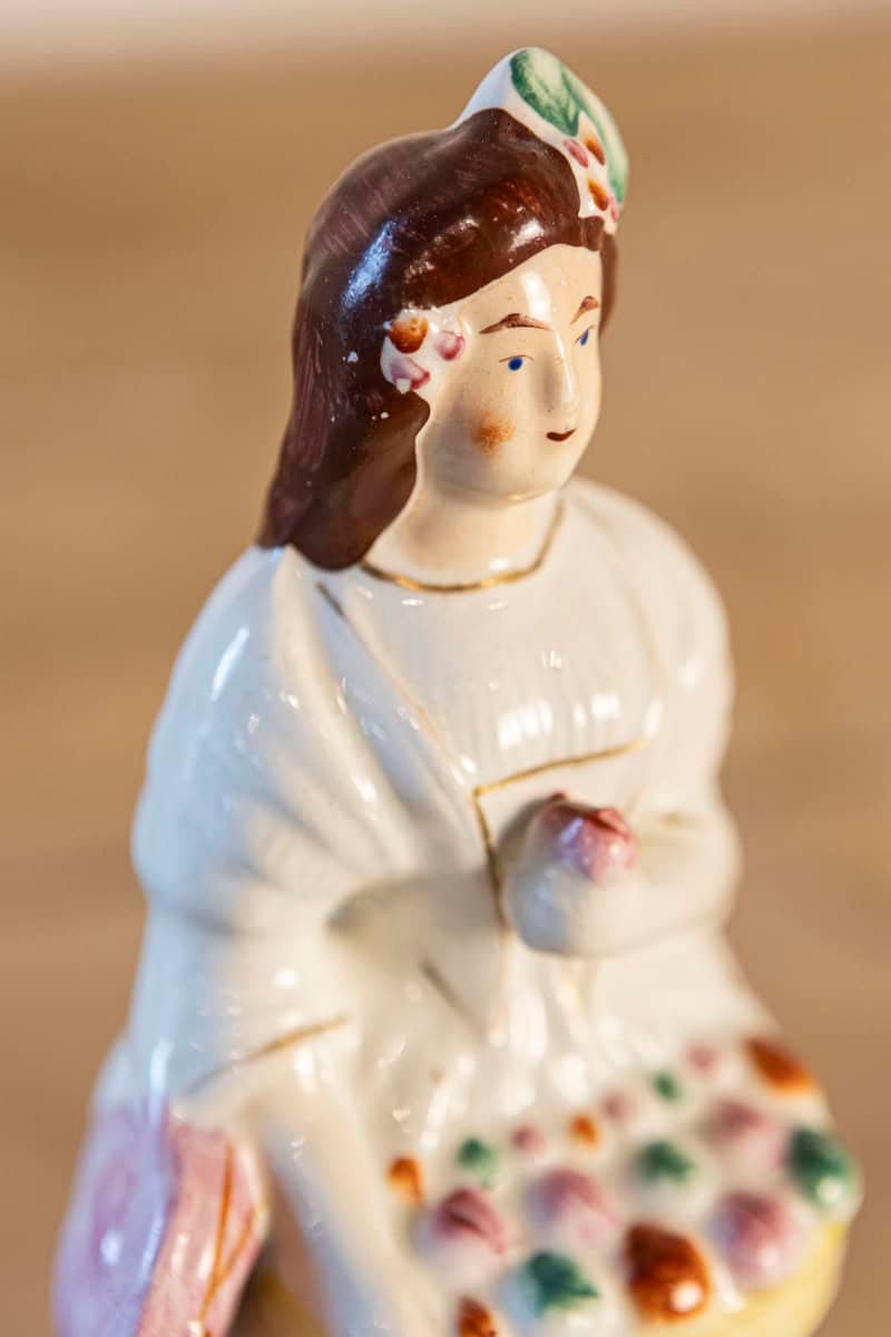 English 20th Century Petite Porcelain Figurine of a Lady with a Floral Basket - JAA
