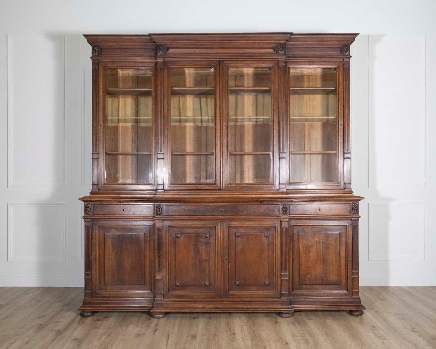 19th Century French Louis XVI Style Walnut 8-Door Bookcase - JAA
