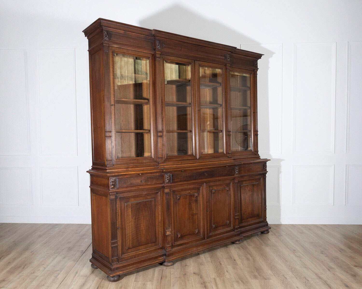 19th Century French Louis XVI Style Walnut 8-Door Bookcase - JAA